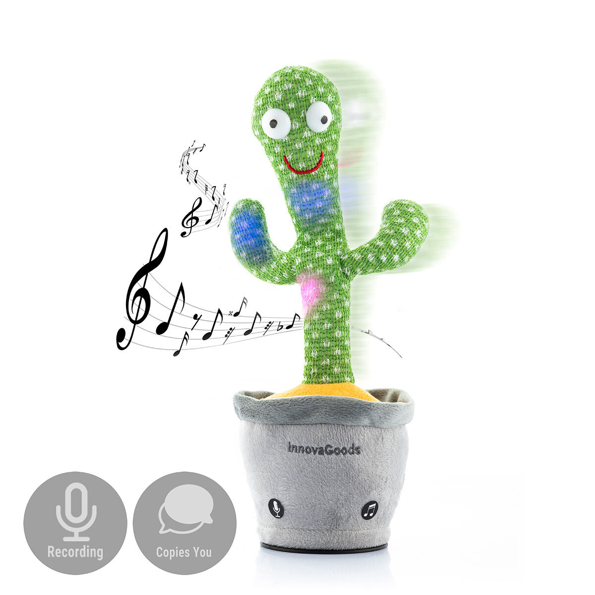 Cactus Bailarín y Parlanchín Recargable con Música y LED Multicolor Pinxi